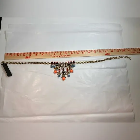 J CREW Coral and Blue Beads with Crystals 18-20 in Statement Necklace - Picture 4 of 6